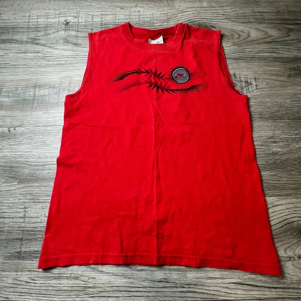 Nike Sleeveless Graphic Tee Boys L 14-16 Red Cotton‎ Muscle Shirt Y2K Sportswear